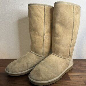 UGG Australia Beige Sheepskin Tall Winter Comfort Boots Womens Sz W6